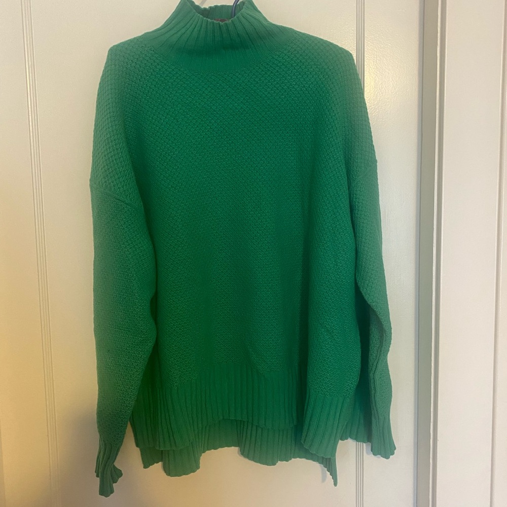 Everlane Green Turtleneck Sweater with waffle texture